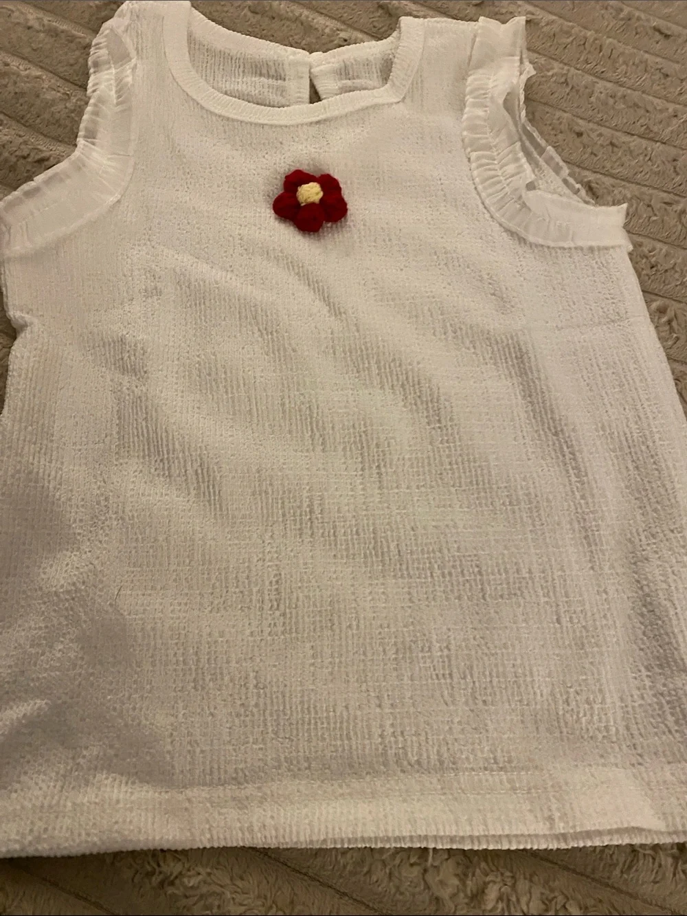 NWOT, Girls Summer Outfit White Top and Deep Red Embroidered Shorts